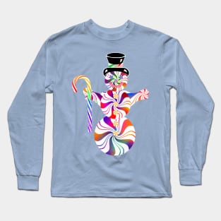 Rainbow Peppermint Snowman with Candy Cane Long Sleeve T-Shirt